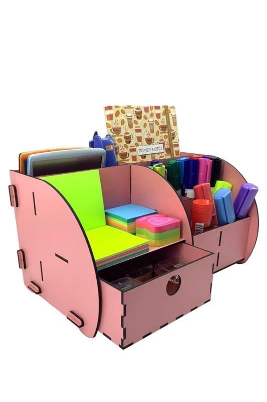 Masaüstü Düzenleyici Ahşap Organizer Seti Pembe