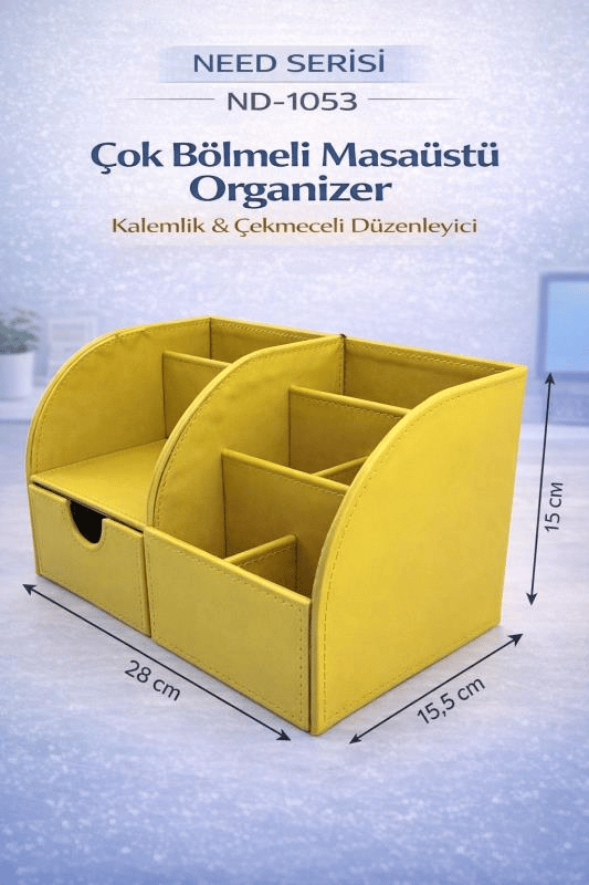Masaüstü Düzenleyici Çekmeceli Organizer Kalemlik Pastel Sarı ND-1053