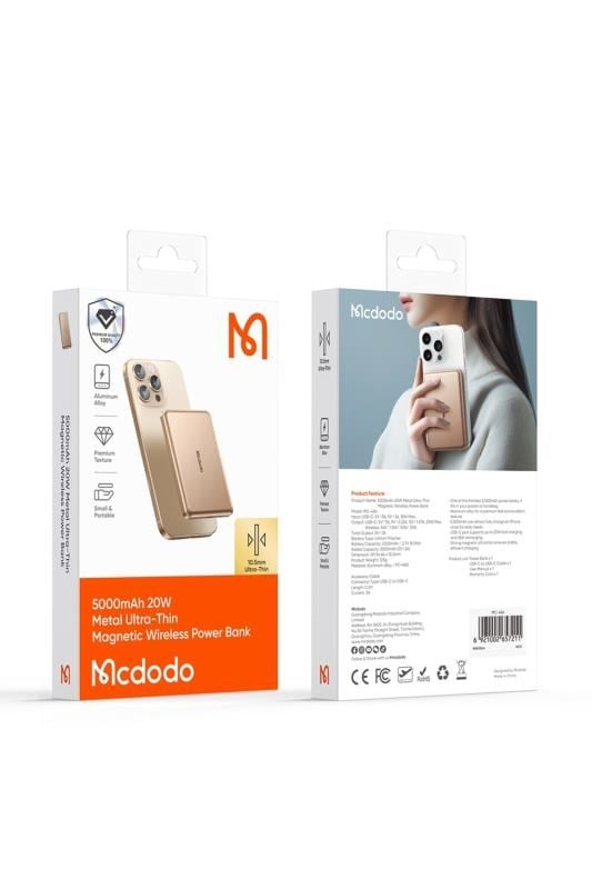 MCDODO MC-4642 5000mAh 20W Metal Ultra İnce Manyetik Kablosuz Powerbank