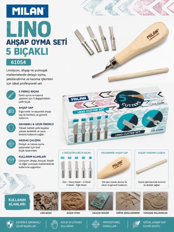 Mılan 61054 Lino Ahşap Oyma Seti 5 Bıçaklı