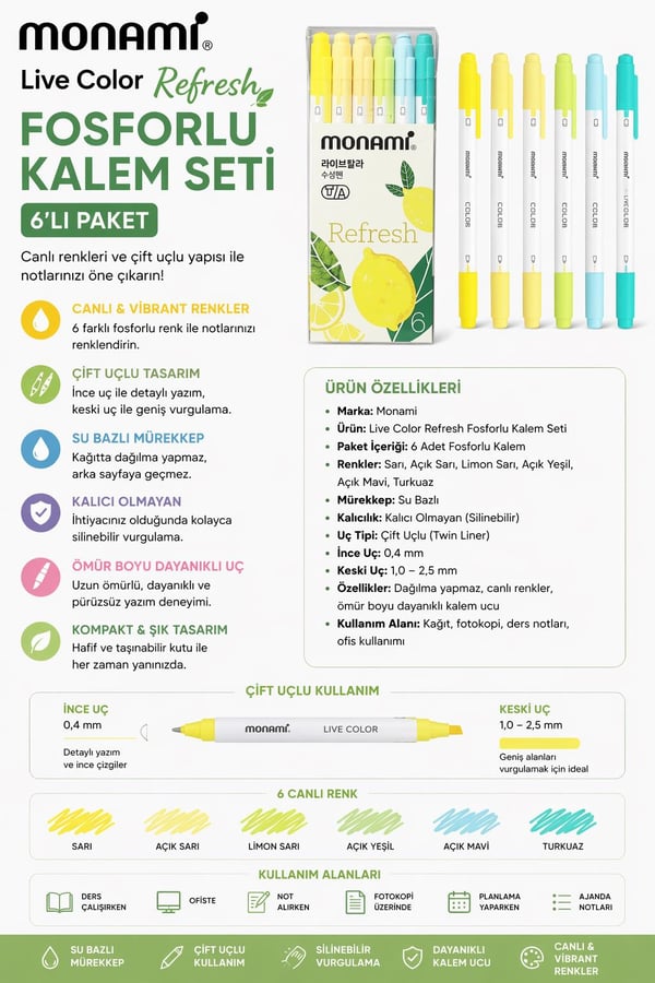 Monami Live Color Refresh 6'lı Fosforlu Kalem Seti
