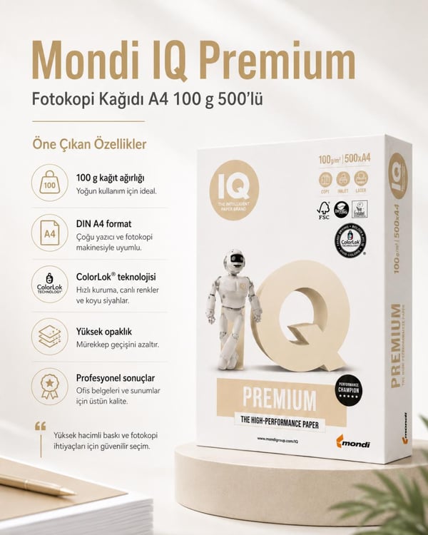 Mondi IQ Premium Fotokopi Kağıdı A4 100 g 500’lü