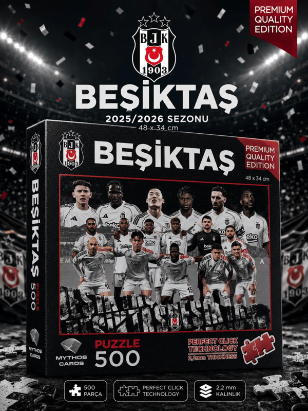 Mythos 500 Parça Puzzle Beşiktaş 2025/2026 Sezonu 48 x 34 cm | Resmi Lisanslı