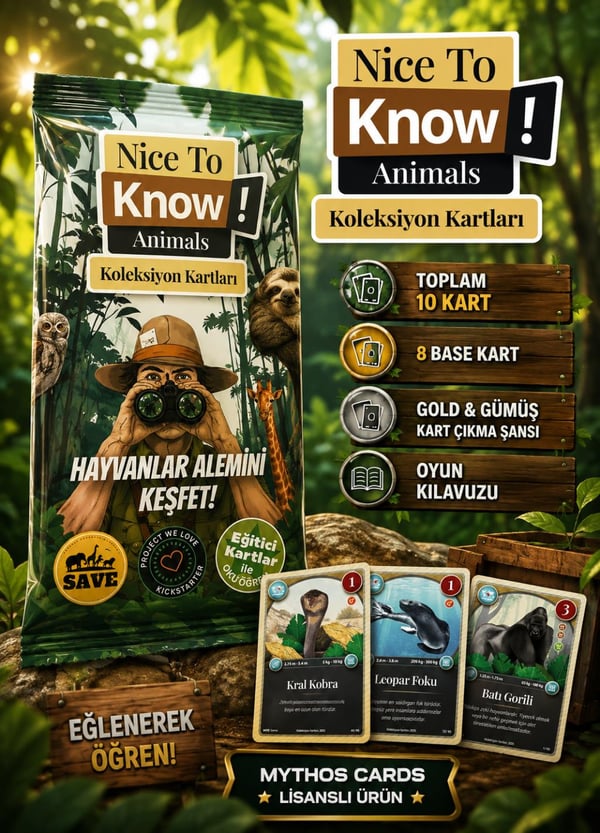 Mythos Cards Nice To Know Animals Koleksiyon Kartları 10'lu Paket | Eğitici ve Öğretici Kart Oyunu