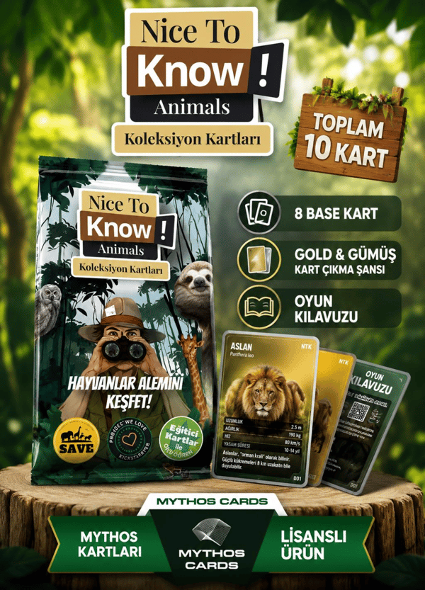 Mythos Cards Nice To Know Animals Koleksiyon Kartları 10'lu Paket | Eğitici ve Öğretici Kart Oyunu
