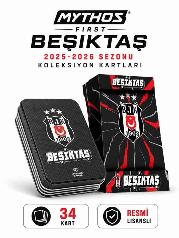 MYTHOS First Beşiktaş 2025-2026 Sezonu Koleksiyon Kartları Metal Kutu | 34 Kart | Resmi Lisanslı