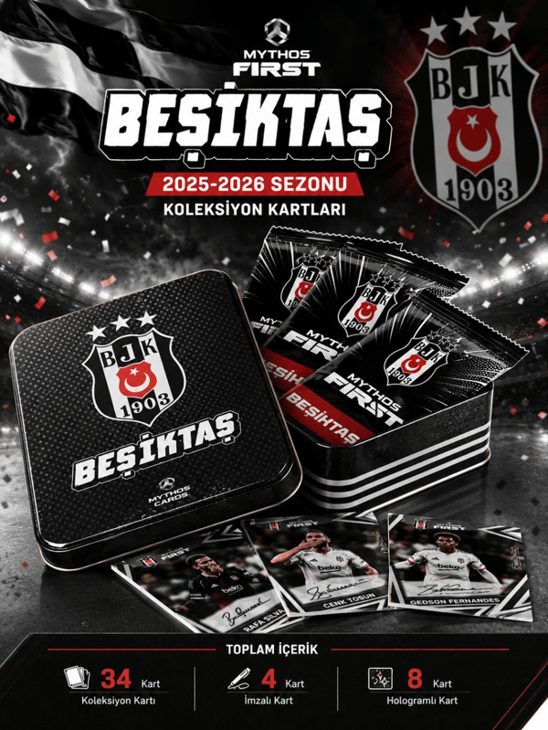 MYTHOS First Beşiktaş 2025-2026 Sezonu Koleksiyon Kartları Metal Kutu | 34 Kart | Resmi Lisanslı