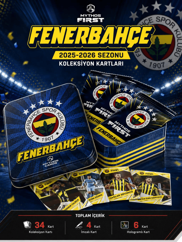 MYTHOS First Fenerbahçe 2025-2026 Sezonu Koleksiyon Kartları Metal Kutu | 34 Kart | Resmi Lisanslı