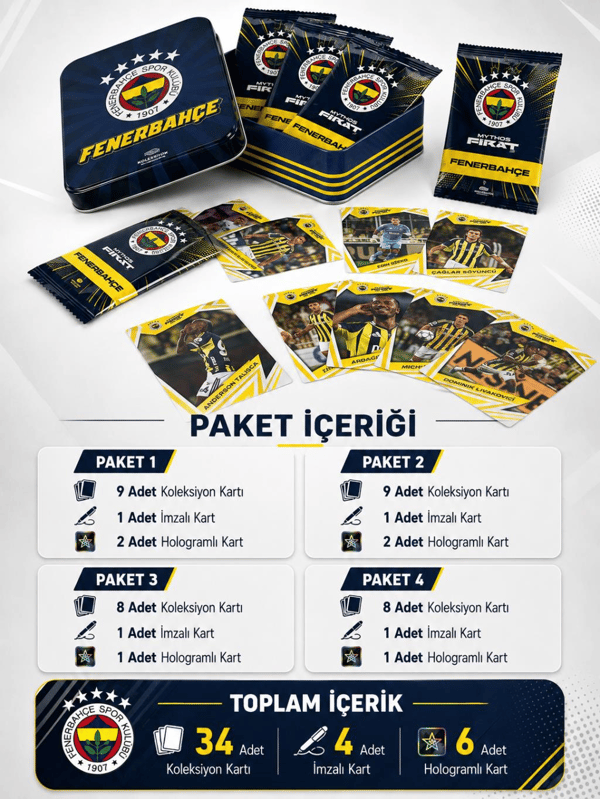 MYTHOS First Fenerbahçe 2025-2026 Sezonu Koleksiyon Kartları Metal Kutu | 34 Kart | Resmi Lisanslı