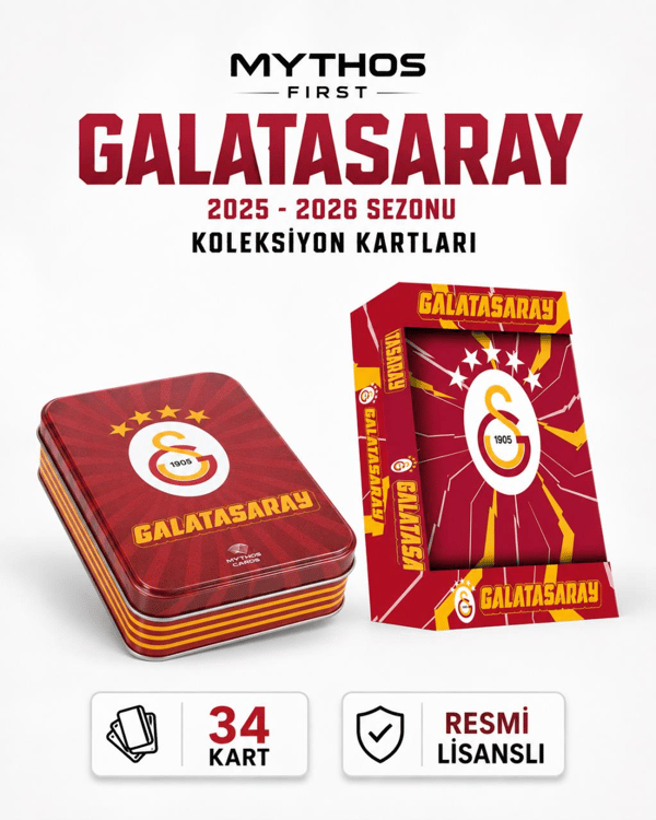 MYTHOS First Galatasaray 2025-2026 Sezonu Koleksiyon Kartları Metal Kutu | 34 Kart | Resmi Lisanslı