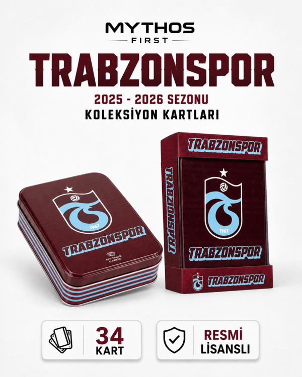 MYTHOS First Trabzonspor 2025-2026 Sezonu Koleksiyon Kartları Metal Kutu | 34 Kart | Resmi Lisanslı