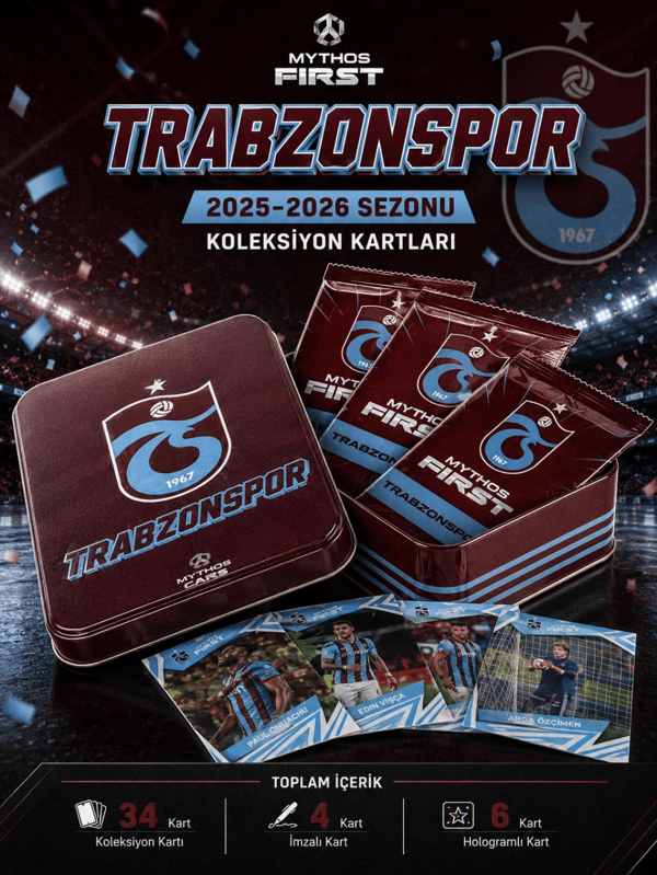MYTHOS First Trabzonspor 2025-2026 Sezonu Koleksiyon Kartları Metal Kutu | 34 Kart | Resmi Lisanslı