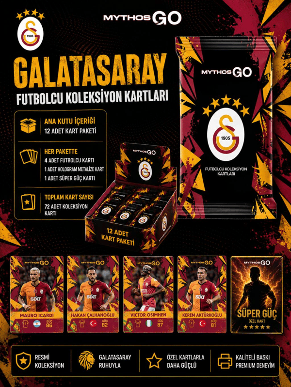 MYTHOS GO Galatasaray Futbolcu Kartları 12'li Kutu 2025/2026 | 72 Kart | Resmi Lisanslı