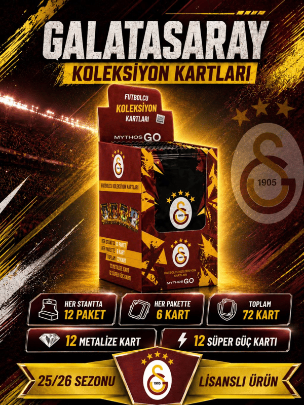 MYTHOS GO Galatasaray Futbolcu Kartları 12'li Kutu 2025/2026 | 72 Kart | Resmi Lisanslı