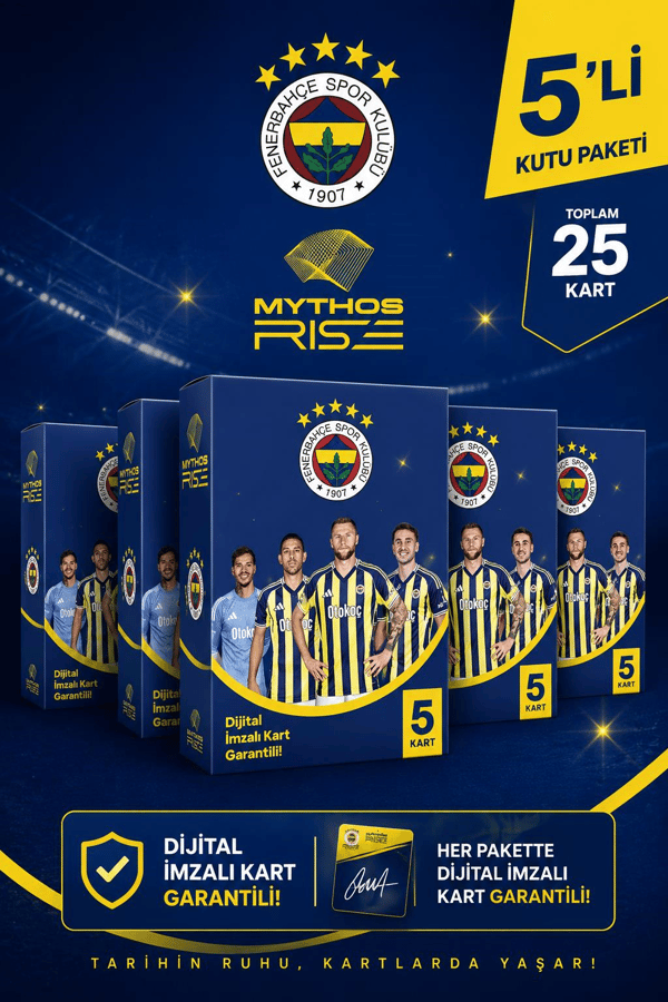 Mythos Rise Fenerbahçe Futbolcu Kartları 5'li Kutu Paketi | 25 Kart | Dijital İmzalı Kart Garantili