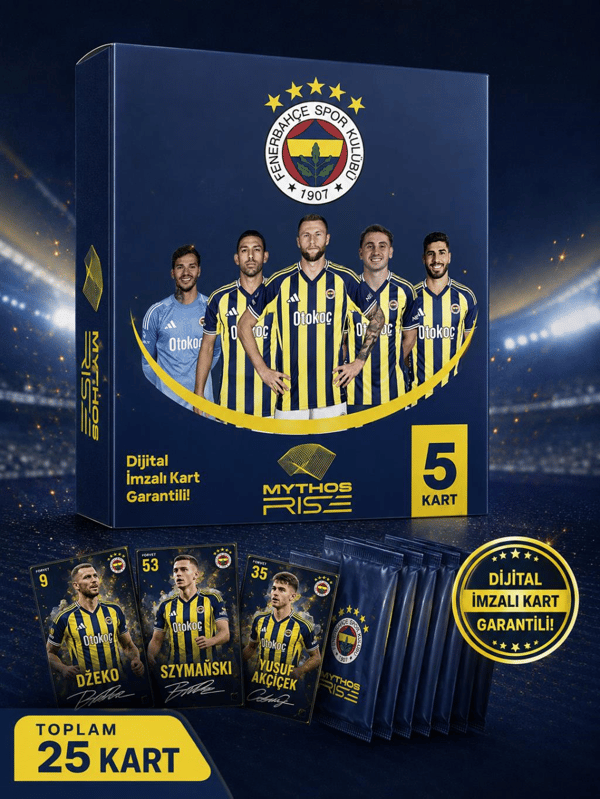 Mythos Rise Fenerbahçe Futbolcu Kartları 5'li Kutu Paketi | 25 Kart | Dijital İmzalı Kart Garantili