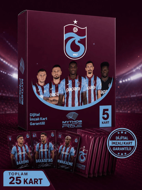 Mythos Rise Trabzonspor Futbolcu Kartları 5'li Kutu Paketi | 25 Kart | Dijital İmzalı Kart Garantili