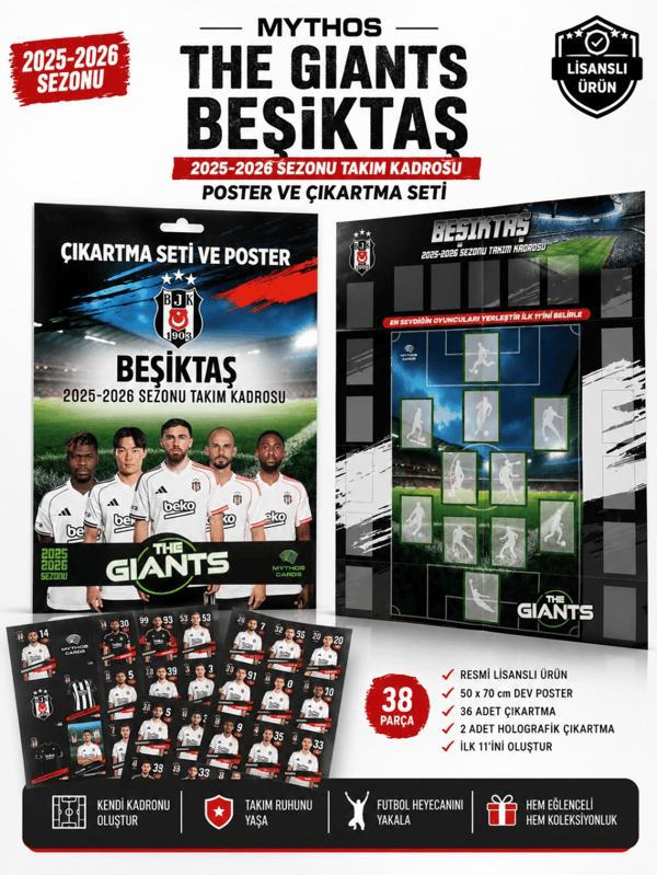 MYTHOS The Giants Beşiktaş 2025-2026 Sezonu Takım Kadrosu Poster ve Çıkartma Seti | 50 x 70 cm | 38 Parça