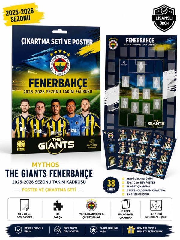 MYTHOS The Giants Fenerbahçe 2025-2026 Sezonu Takım Kadrosu Poster ve Çıkartma Seti | 50 x 70 cm | 38 Parça