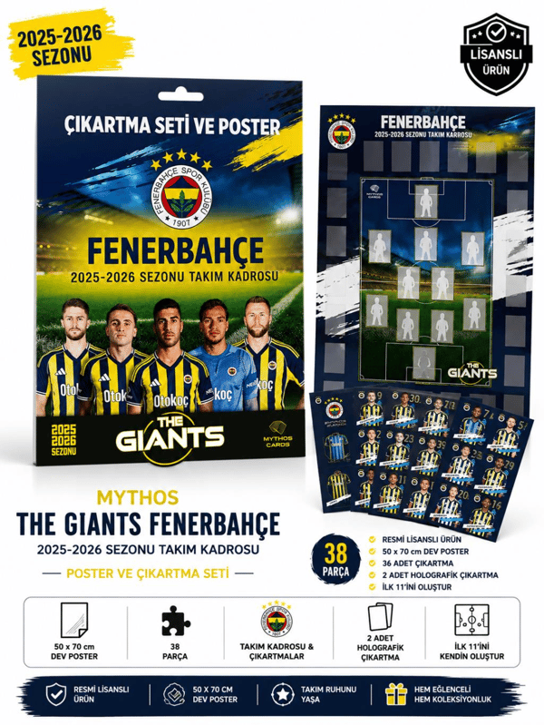 MYTHOS The Giants Fenerbahçe 2025-2026 Sezonu Takım Kadrosu Poster ve Çıkartma Seti | 50 x 70 cm | 38 Parça