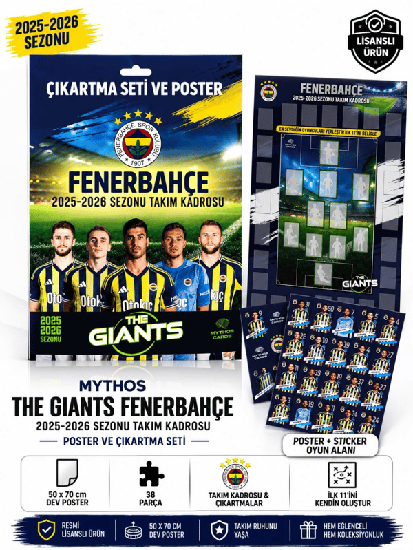 MYTHOS The Giants Fenerbahçe 2025-2026 Sezonu Takım Kadrosu Poster ve Çıkartma Seti | 50 x 70 cm | 38 Parça