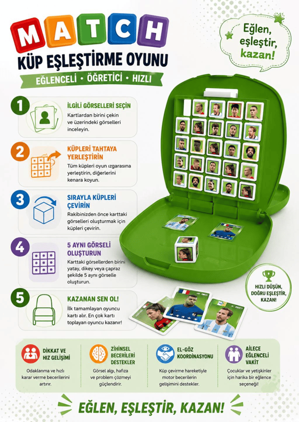 Mythos Top Trumps Match World – Dünya Futbol Yıldızları Küp Oyunu | 2 Kişilik Strateji ve Hafıza Oyunu