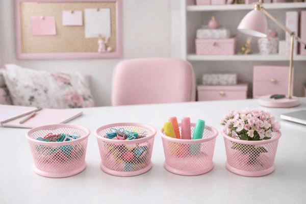 ND-1021 Premium Metal Tel Kalemlik | Pembe Ofis & Home Ofis Düzenleyici