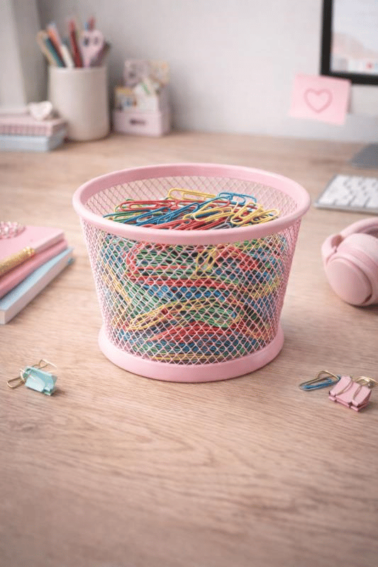 ND-1021 Premium Metal Tel Kalemlik | Pembe Ofis & Home Ofis Düzenleyici