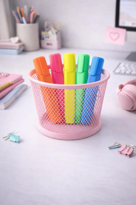 ND-1021 Premium Metal Tel Kalemlik | Pembe Ofis & Home Ofis Düzenleyici