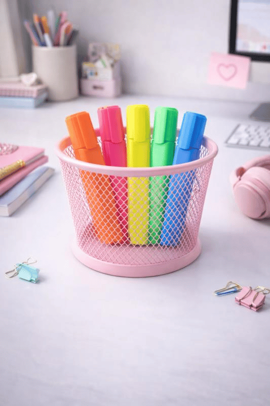 ND-1021 Premium Metal Tel Kalemlik | Pembe Ofis & Home Ofis Düzenleyici