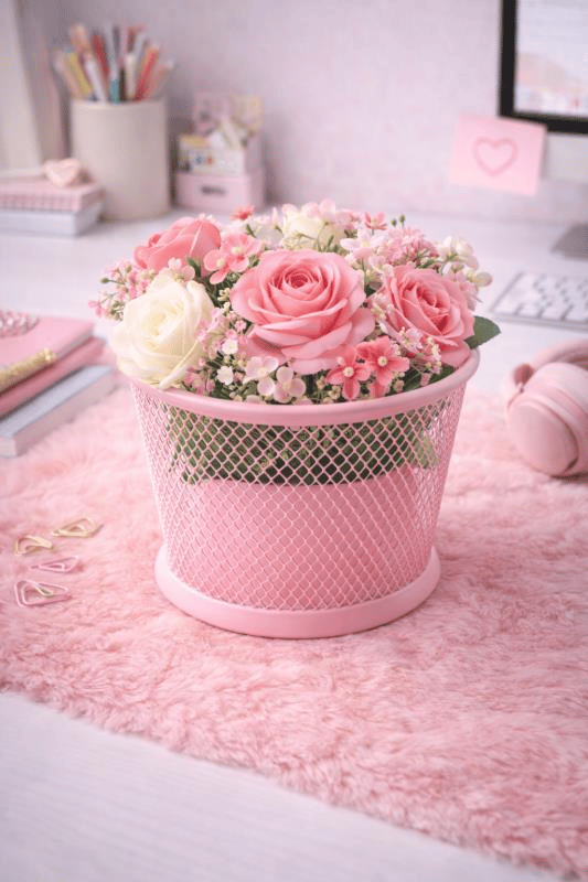 ND-1021 Premium Metal Tel Kalemlik | Pembe Ofis & Home Ofis Düzenleyici