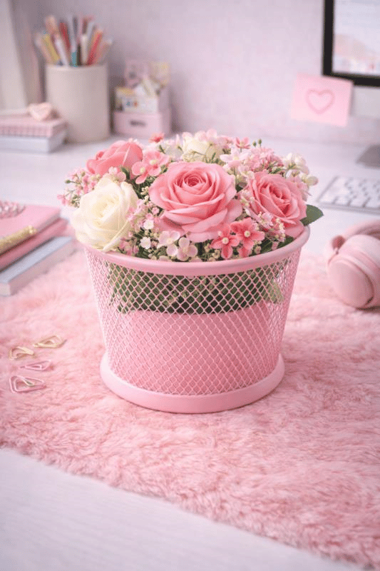 ND-1021 Premium Metal Tel Kalemlik | Pembe Ofis & Home Ofis Düzenleyici
