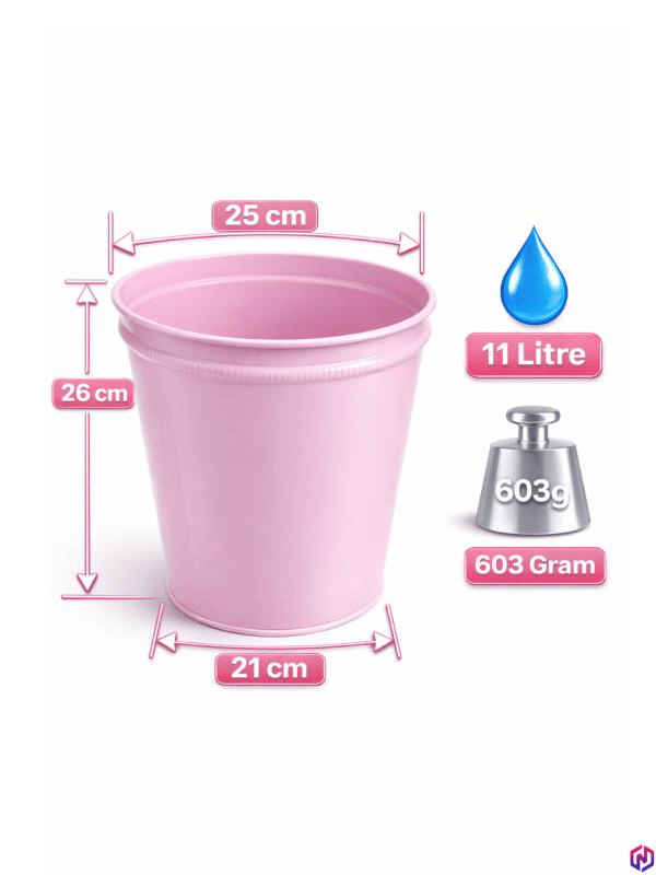 ND-1050 Metal Toz Pembe Çöp Kovası 11 Litre – Lavabo Altı, Mutfak ve Ofis İçin Şık Konik Tasarım