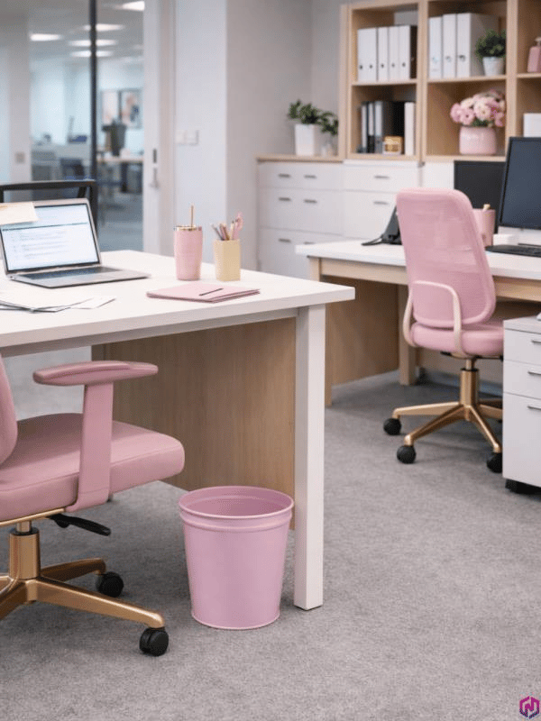 ND-1050 Metal Toz Pembe Çöp Kovası 11 Litre – Lavabo Altı, Mutfak ve Ofis İçin Şık Konik Tasarım