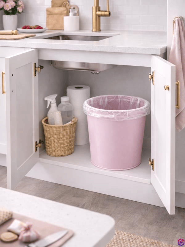 ND-1050 Metal Toz Pembe Çöp Kovası 11 Litre – Lavabo Altı, Mutfak ve Ofis İçin Şık Konik Tasarım