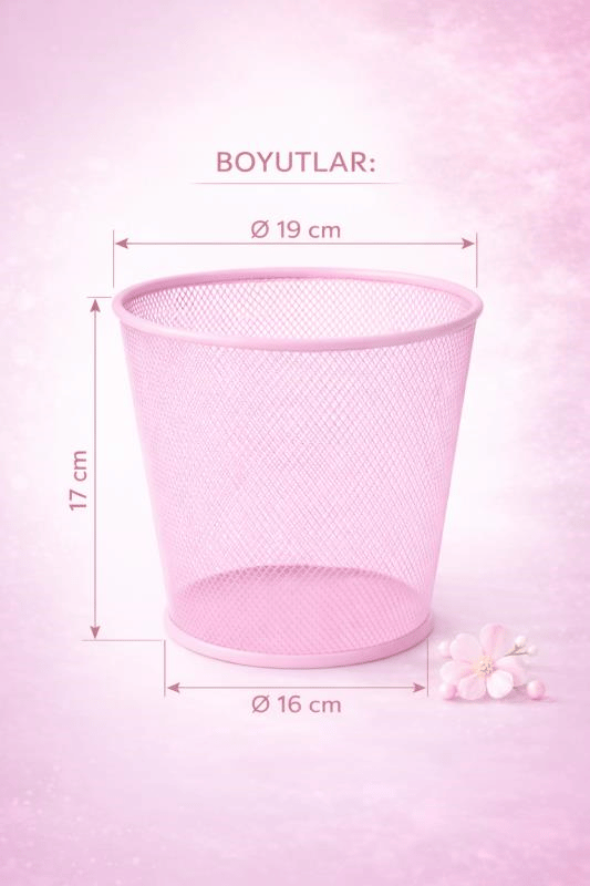 ND-1060 Masaüstü & Masa Altı Metal File Çöp Kovası – Small Organizer  (Toz Pembe)