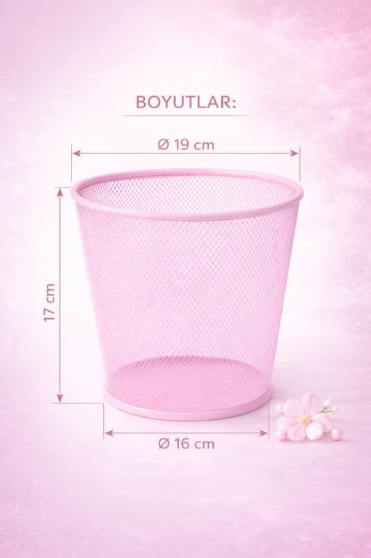 ND-1060 Masaüstü & Masa Altı Metal File Çöp Kovası – Small Organizer  (Toz Pembe)