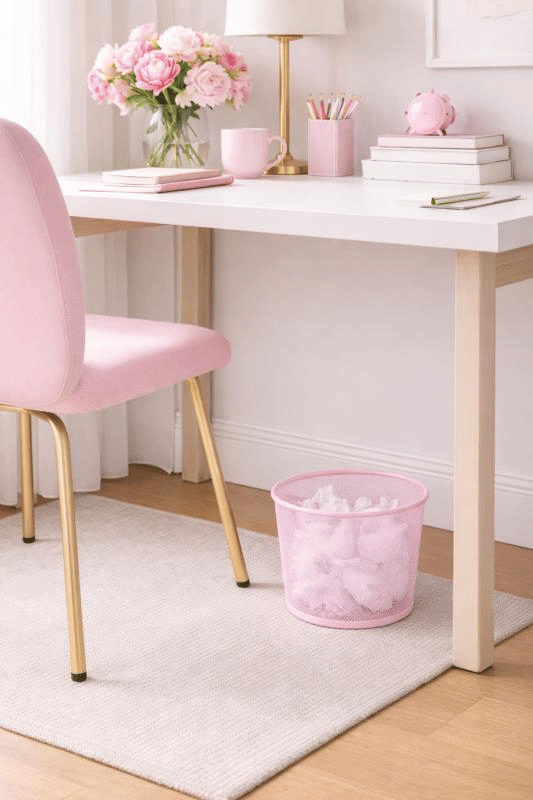 ND-1060 Masaüstü & Masa Altı Metal File Çöp Kovası – Small Organizer  (Toz Pembe)