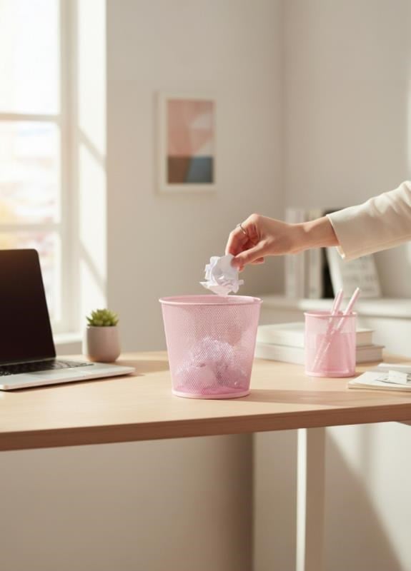 ND-1060 Masaüstü & Masa Altı Metal File Çöp Kovası – Small Organizer  (Toz Pembe)