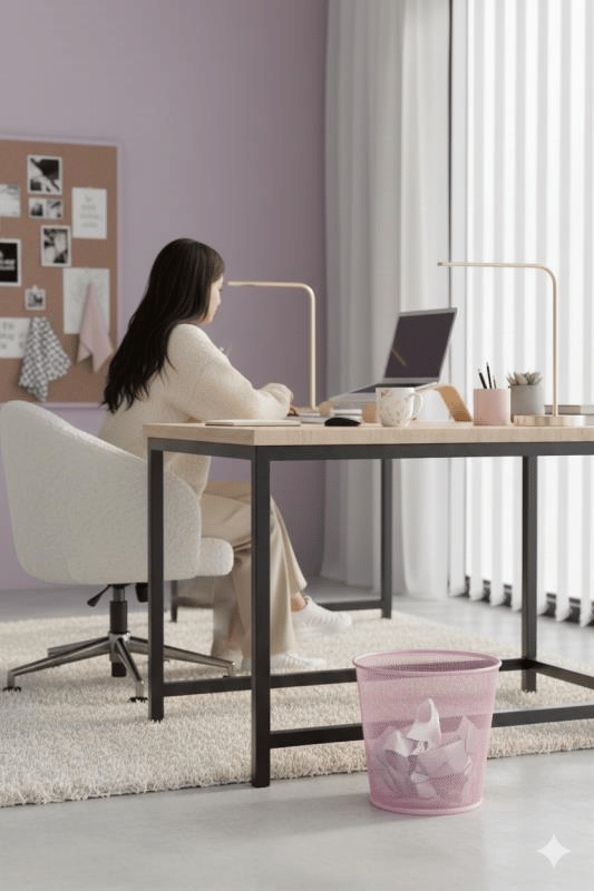 ND-1060 Masaüstü & Masa Altı Metal File Çöp Kovası – Small Organizer  (Toz Pembe)