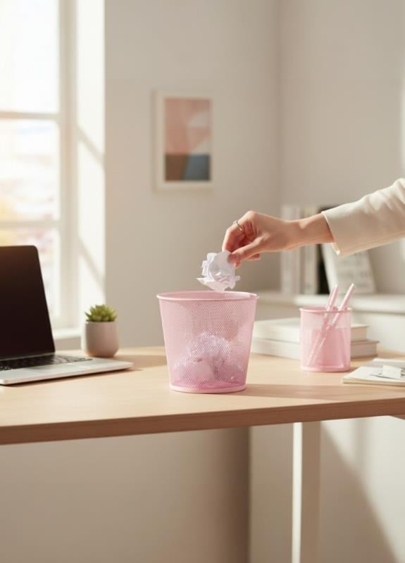 ND-1060 Masaüstü & Masa Altı Metal File Çöp Kovası – Small Organizer  (Toz Pembe)