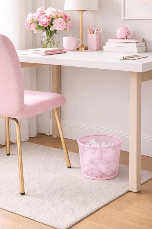 ND-1060 Masaüstü & Masa Altı Metal File Çöp Kovası – Small Organizer  (Toz Pembe)