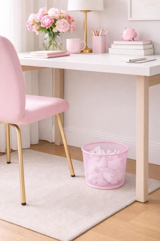 ND-1060 Masaüstü & Masa Altı Metal File Çöp Kovası – Small Organizer  (Toz Pembe)