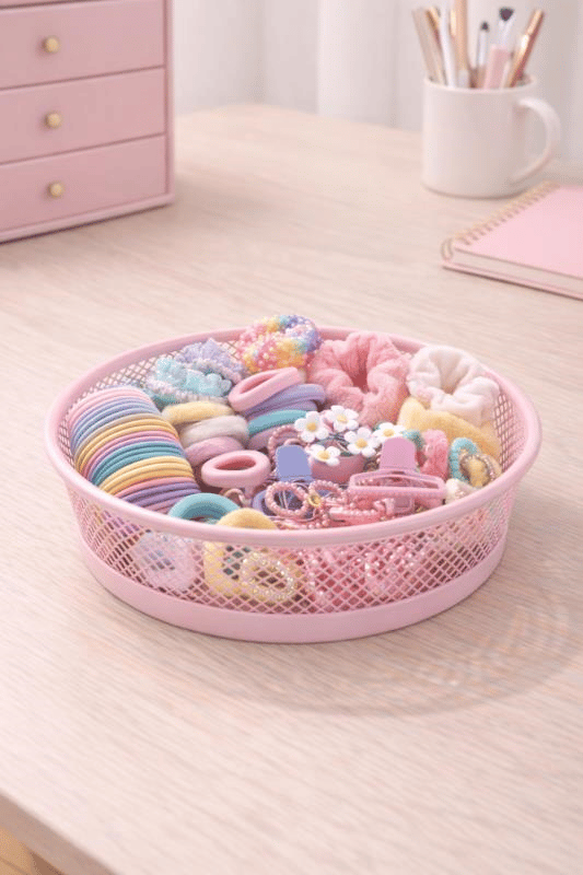 ND-2110 Çok Amaçlı Toz Pembe Metal Organizer – Kırtasiye, Makyaj ve Saç Aksesuar Sepeti