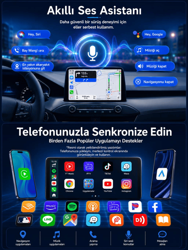 Need B121 2'si 1 Arada Kablosuz CarPlay & Android Auto Dönüştürücü Adaptör | Wi-Fi 6, Bluetooth 5.3
