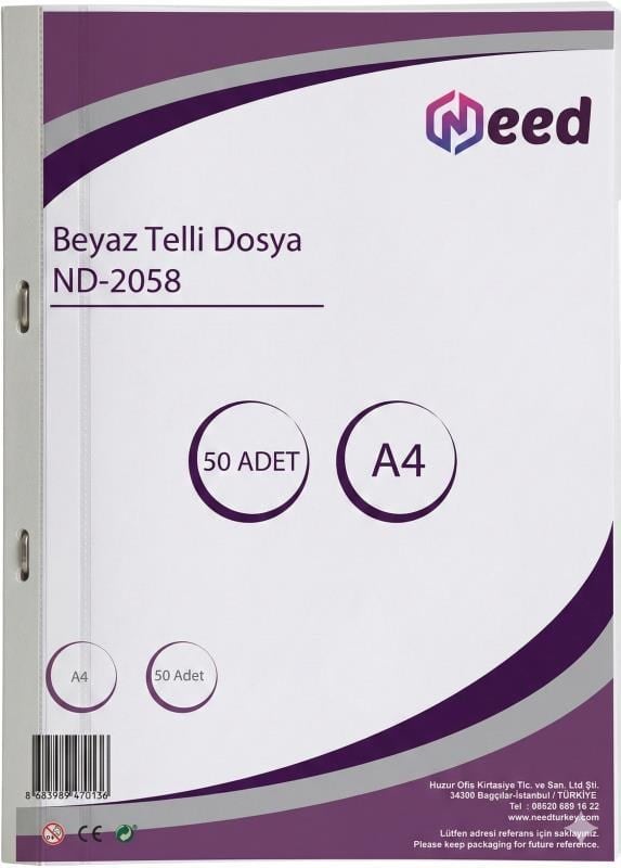 NEED Beyaz Telli Dosya A4 – ND-2058, Metal Tel Mekanizmalı Dosya