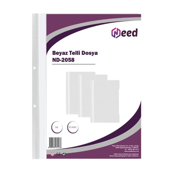 NEED Beyaz Telli Dosya A4 – ND-2058, Metal Tel Mekanizmalı Dosya