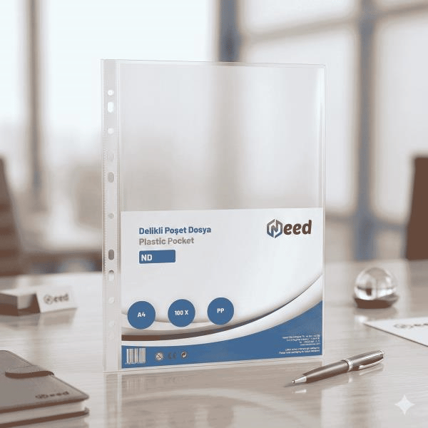 NEED Delikli Poşet Dosya A4 – ND-1004, 100’lü Paket, PP Şeffaf Dosya