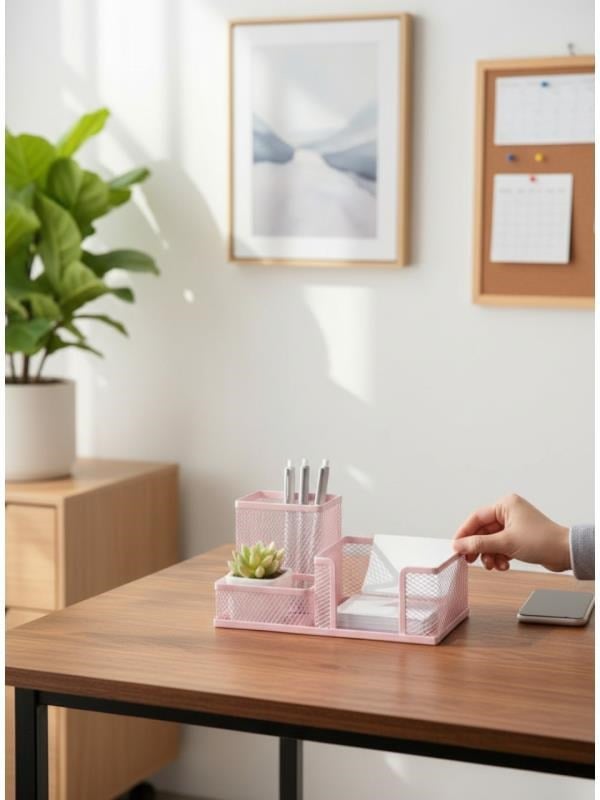Need ND-1033 Metal Mesh Masaüstü Organizer – 3 Bölmeli, Çok Amaçlı Düzenleyici