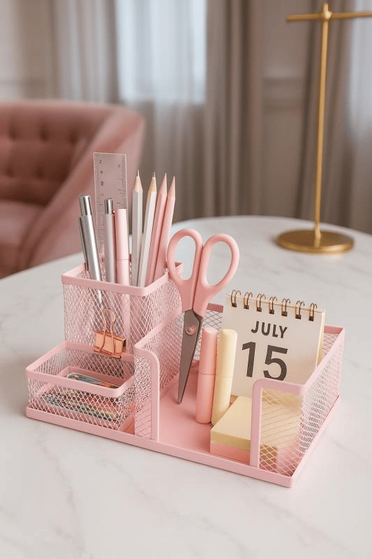 Need ND-1033 Metal Mesh Masaüstü Organizer – 3 Bölmeli, Çok Amaçlı Düzenleyici
